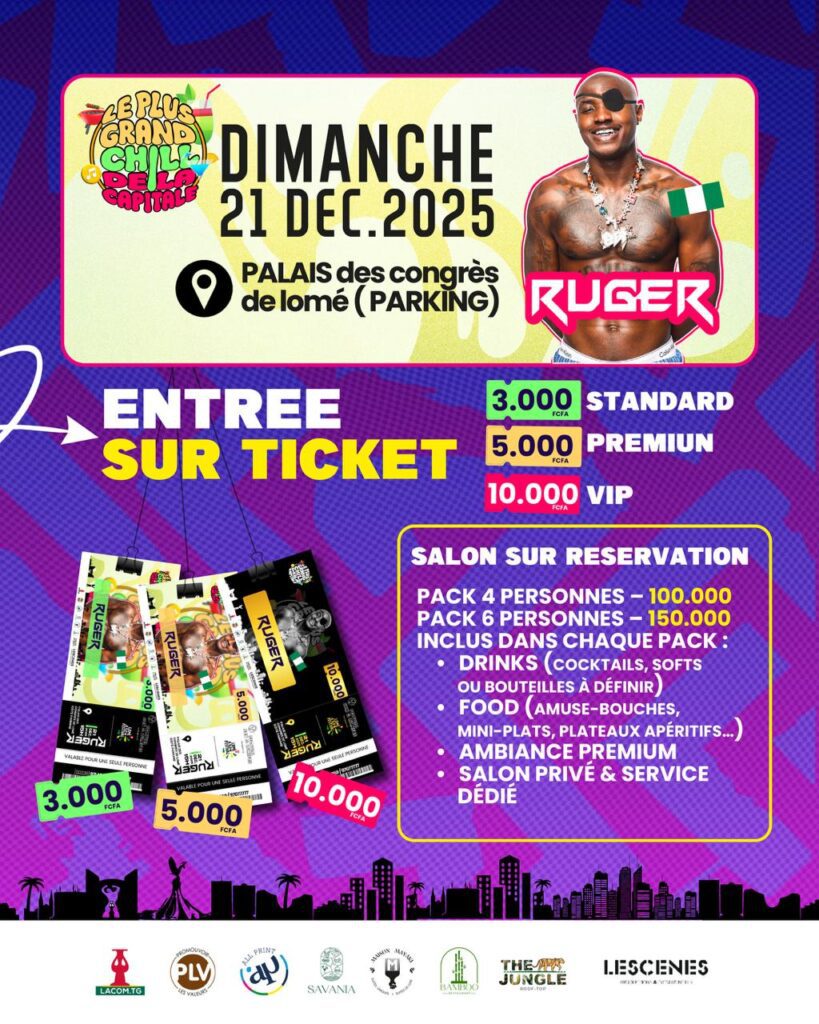 RUGER en live à Lomé ce dimanche 21 décembre 2025 pour le Festival Son et Lumière