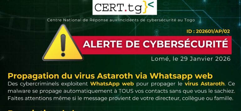 Alerte rouge au Togo : un virus bancaire vide les comptes via WhatsApp Web