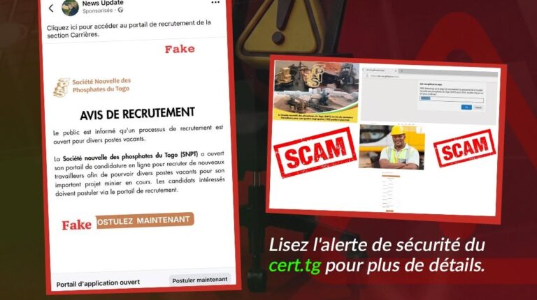 Menace niveau "Élevé" : L’ANCY et le CERT.tg appellent à la vigilance face à une campagne de phishing au Togo